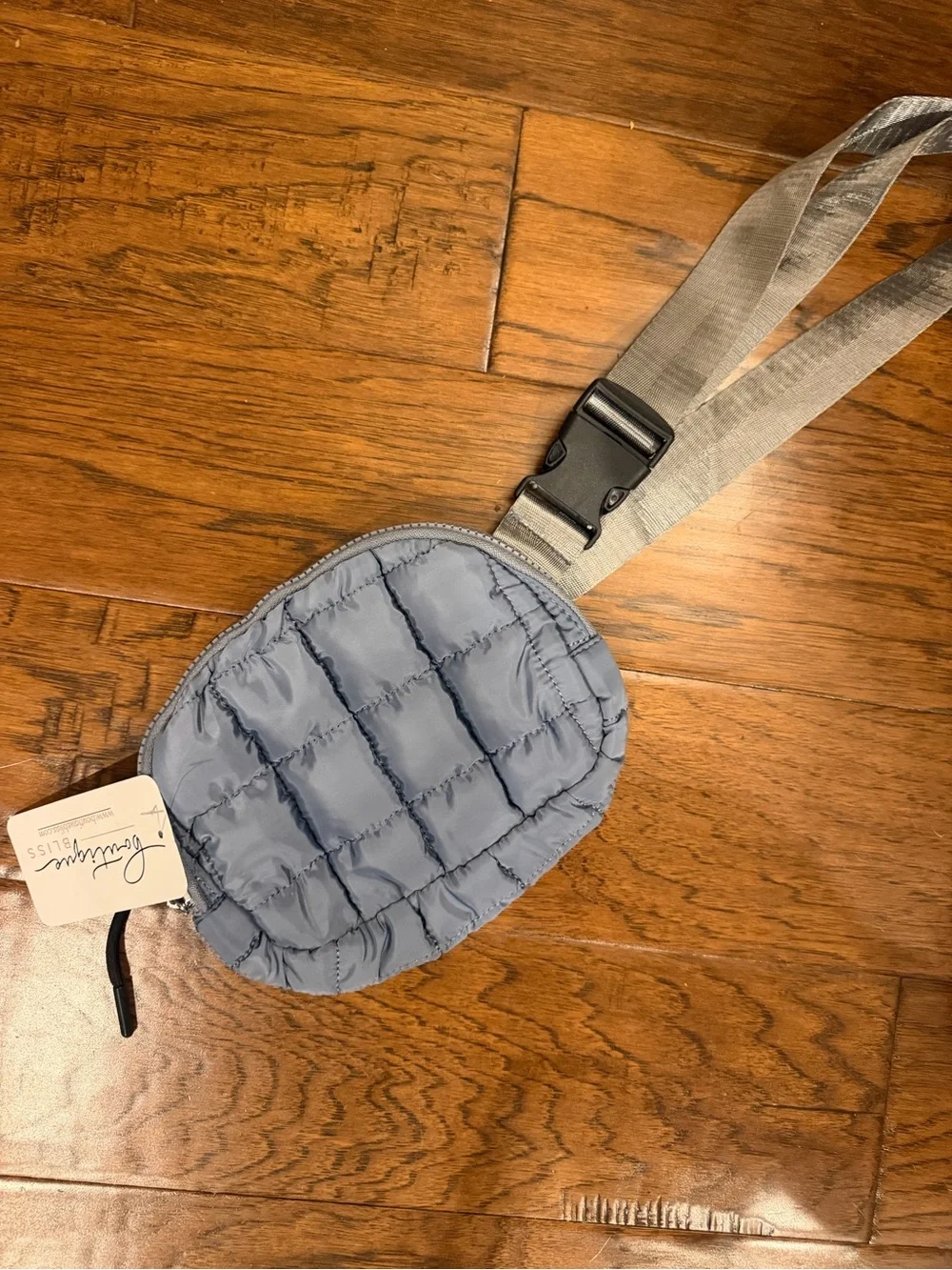 Light Blue Quilted Crossbody Belt Bag by Unknown